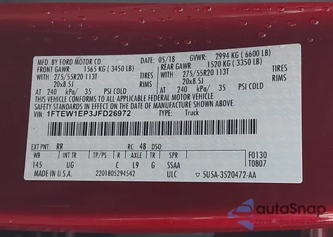 2018 Ford F-150 Xlt z USA, uszkodzony, nr VIN 1FTEW1EP3JFD26972